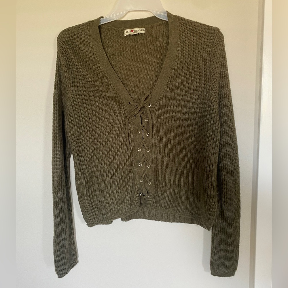 LOVE CHANGE Olive Lace Up Sweater